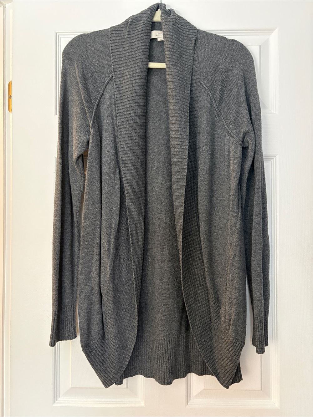 LOFT Gray Open-Front Ribbed Shawl Cardigan